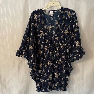 Unbranded Women's Size  Large / XL Floral Navy Kimono Top Open Front Cardigan